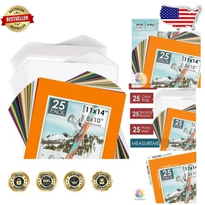 Versatile 25-Pack 11x14 Picture Mats with 25 Backing Boards and Clear Bags - Picture 1 of 11