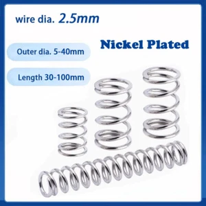 Compression Spring 2.5mm Wire Dia 15-40mm OD 30-100mm Length Nickel Plated - Picture 1 of 6