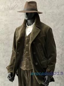 Traje de pana vintage de doble botonadura para hombre abrigo de granjero a rayas - Imagen 1 de 13