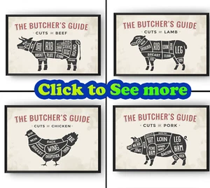 Fleischschnitt Poster, Schwein Schwein Rind Kuh Lamm Huhn, Fleischschnitte Tabelle, Diagramm Druck - Bild 1 von 12