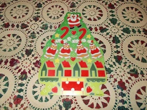 VTG CHRISTMAS EUREKA FLOCKED DECORATED TREE SANTA DIECUT CARDBOARD DECORATION - Picture 1 of 2