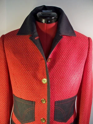 Chaqueta vaquera CARLISLE roja y oscura, talla 2, lana/lino/algodón, Hecha en Hong Kong Foto 1 de 4