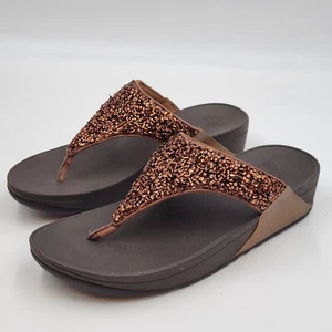 FITFLOP LULU SHIMMERFOIL SHIMMERY BRONZE TOE-THONG SANDLES TRAVEL SIZE US 10 - Bild 1 von 9