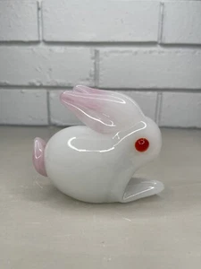 Vintage Murano Italy Art Glass White Bunny Rabbit Figurine Pink Ear Tips & Tail - Picture 1 of 8