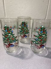 Vintage Set of 3 Christmas Tree Holiday  2 sided 16 oz Drinking Glasses.