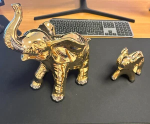 ELEFANTEN PORZELLAN -  VERGOLDETE FIGUR !!!  FÜßE VERSILBERT ALS GRLÜCKSBRINGER - Bild 1 von 10