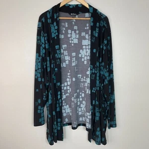 Ulla Popken Cardigan 32/34 Black Blue Stretch Jersey Knit Open-Front Long Sleeve - Picture 1 of 12
