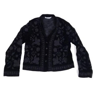 ZARA Giacca Velluto Ricamato Floreale Bottone Anteriore Nero Boho Piccolo Old Money - Foto 1 di 9