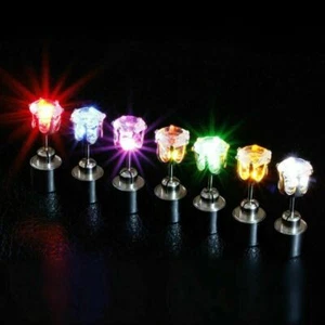 LED PAIR CZ LIGHTED EARRINGS for holiday costume party glow ear stud screw-on US - Picture 1 of 21