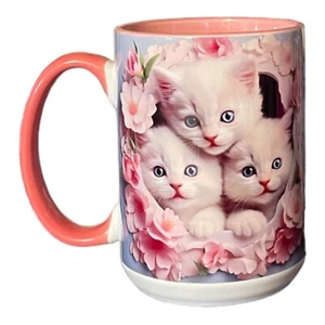 15oz Ceramic Coffee-Tea Mug/Cup “Hole In The Wall Kittens” Cat Lovers~Pink~Gift - Picture 1 of 4