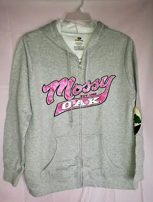 Mossy Oak Para Mujer Mediana Cremallera Completa Sudadera con Capucha Algodón Gris Rosa Sudadera con Capucha Chaqueta Foto 1 de 3