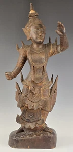 Antike burmesische geschnitzte tanzende Holzfigur aus dem 19. Jh. 24 Zoll - Bild 1 von 13