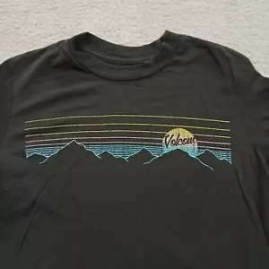 Volcom Top Womens Small Black Blue Mountains Skateboarding Long Sleeve Crew Neck - Picture 1 of 15