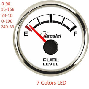 Jiecaizi White 52mm 2" Fuel Gauge 0-90 16-158 73-10 0-190 240-33ohms 7 Color LED - Picture 1 of 6