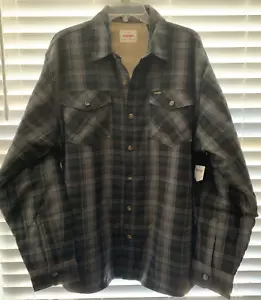 WRANGLER Plaid Flannel Jacket Coat Gray Black Brown Fleece Lined L - Picture 1 of 14