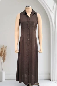 EMANUEL Emanuel Ungaro Brown Polka Dotted Front Button Down Maxi Dress 4 - Picture 1 of 9