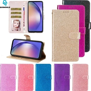 Solid Color Glitter Wallet Case Phone Case Cover for Oppo Find X8 X8S Reno 12 14 - Picture 1 of 21