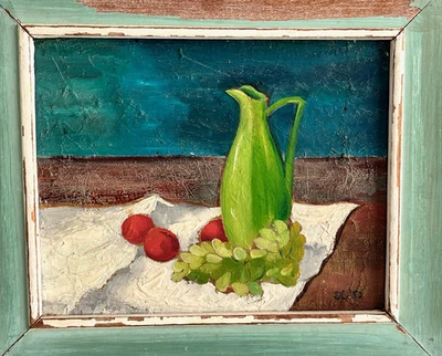 Pintura al óleo enmarcada firmada de colección bodegón moderno fruta mediados de siglo 1950 Foto 1 de 4