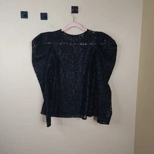 Top Express Negro Crochet Encaje Manga Abullonada Talla XS - Imagen 1 de 12