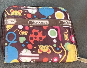 Cartera De Colección LeSportsac Colorido Ratón Corazón Geométrico Lona Pequeña Cremallera Alrededor - Imagen 1 de 10