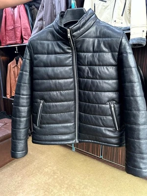 Men’s Black Puffer Leather Jacket – Stylish Winter Outerwear, Warm Lining - Image 1 of 3