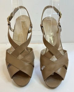 Salvatore Ferragamo Boutique sandali donna 9,5 cinturini pelle marrone tacco zeppa 1" - Foto 1 di 8