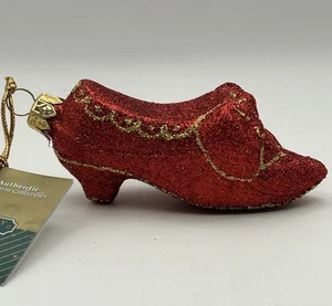 Ruby Red Slipper Blown Glass Glitter Ornament Ukraine COA 4.25”H - Picture 1 of 10