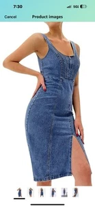 Women's Summer Denim Dress U-Neck, Casual Slim Fit with Slit Design - Picture 1 of 5