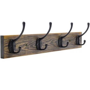 Hat Bag Rack Wall Mounted Coat Entryway Hanging Metal Wood 4 Black Literary - Picture 1 of 6