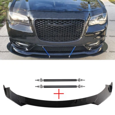For Chrysler 300 Front Bumper Lip Spoiler Splitter + Strut Rods Glossy Black Foto 1 de 4
