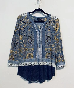 Lucky Brand Peasant Top Womens Medium Pleated Henley Lightweight Long Sleeve - Picture 1 of 5