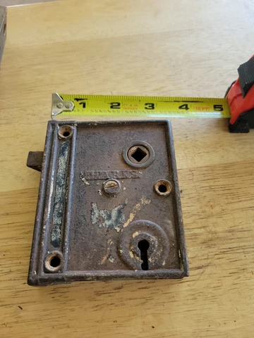Early  STARKS Mortise & Rim Lock, Brass, Cast Iron, PAT OCT, 19 1860 NO Key Cover