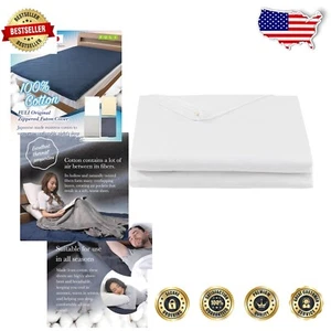 Japanese Futon Mattress Cover - Full White Cotton Bed Cover with Zipper Closure - Picture 1 of 8