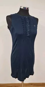 Fred Perry figurbetontes Kleid Größe 10 marineblau Knopfleiste Mini reine Baumwolle überbacken - Bild 1 von 9