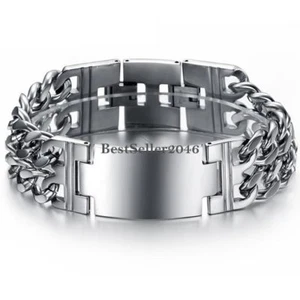 Men 22MM Wide Flat Curb Link Chain Bracelet Polished Stainless Steel Bangle 8.7" - Picture 1 of 5