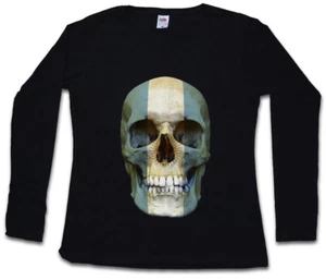 CLASSIC ARGENTINA SKULL FLAG DAMEN LANGARM T-SHIRT Fahne Argentinien - Picture 1 of 1