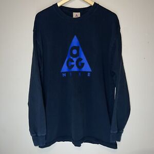 Nike ACG Long Sleeve Blue Triangle Logo T-Shirt - Black Sz Large