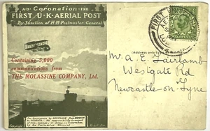1911 First Official U.K. Aerial Post / The Molassine Company Ltd Postcard (D12) - Picture 1 of 2