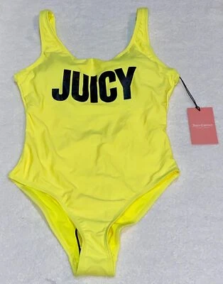 JUICY COUTURE Safety Yellow Black 1 Pc Foil Juicy Swim Suit NEW Jrs Sz S SM - Imagem 1 de 4