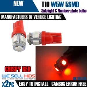 2x T10 501 W5W SIDELIGHT RED LEDS INTERIOR NUMBER PLATE DEVIL EYES UK SELLER - Picture 1 of 2