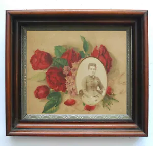 VICTORIAN MOURNING MEMORIAL SHADOWBOX FRAME FLORAL CHROMOLITHOGRAPH CABINET CARD - Picture 1 of 5