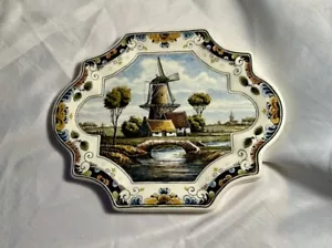 Delfts seltener Handarbeit Wandteller Holländische Windmühlen Holland Duka Kado Roermond Vintage - Bild 1 von 9