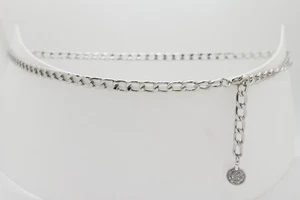 Women High Waist Hip Fashion Belt Silver Metal Chain Ethnic Coin Charm XS S M - Picture 1 of 24