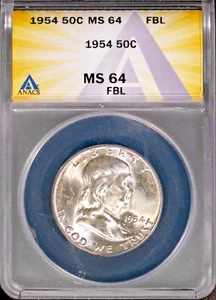 1954 50c Silver Ben Franklin Half-dollar MS 64 FBL ANACS # 7695993 + Bonus - Picture 1 of 2