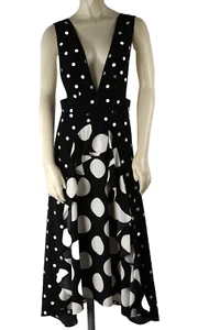 TOPSHOP Cult Black White Polka Dot V-Neck Backless Long Maxi Dress Size 38 US 6 - Picture 1 of 14
