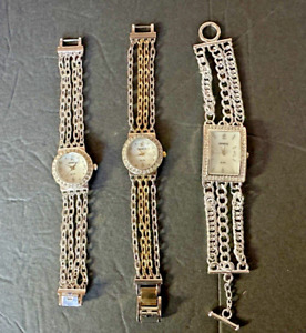 Lot Of 3 Women’s Geneva Elite Watches With Chain Bands Gem Frame Silver Gold
