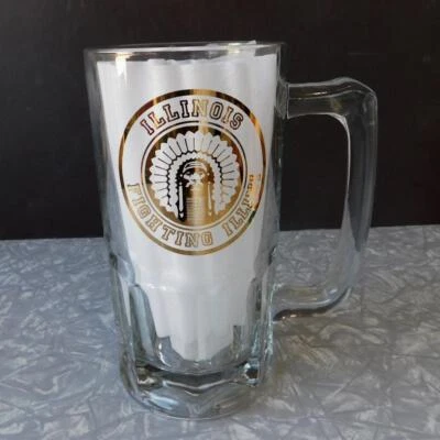University of Illinois Fighting Illini Glass Beer Mug 32 oz 24k gold Chief Head - Image 1 of 4