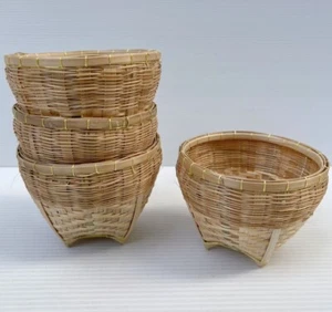 Vintage Thai Handicraft Bamboo Basket Multi-Purpose Gift Decor Small Size 5" X 4 - Picture 1 of 24