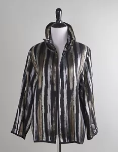 FREDERIQUE $195 Metallic Striped Ruffle Collar Light Open Jacket Top Size Small - Picture 1 of 6