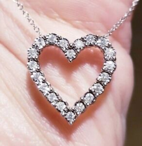 Brand New Diamond Heart Necklace with Chain. Sterling silver and Platinum. 
